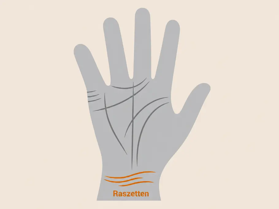 Abbildung einer Hand mit orange eingezeichneten Raszetten