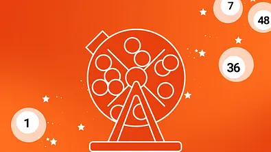Abbildung einer Lostrommel vor orangefarbenen Hintergrund mit Lotteriekugeln - Foto: Redaktion Astrowoche