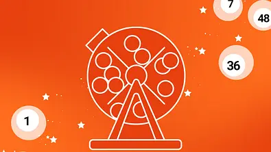 Abbildung einer Lostrommel vor orangefarbenen Hintergrund mit Lotteriekugeln - Foto: Redaktion Astrowoche
