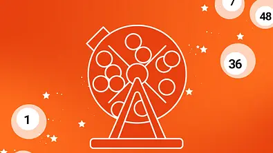 Abbildung einer Lostrommel vor orangefarbenem Hintergrund mit Lotteriekugeln - Foto: Redaktion Astrowoche
