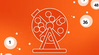 Abbildung einer Lostrommel vor orangefarbenem Hintergrund mit Lotteriekugeln - Foto: Redaktion Astrowoche