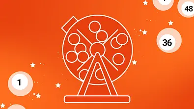 Abbildung einer Lostrommel vor orangefarbenen Hintergrund mit Lotteriekugeln - Foto: Redaktion Astrowoche