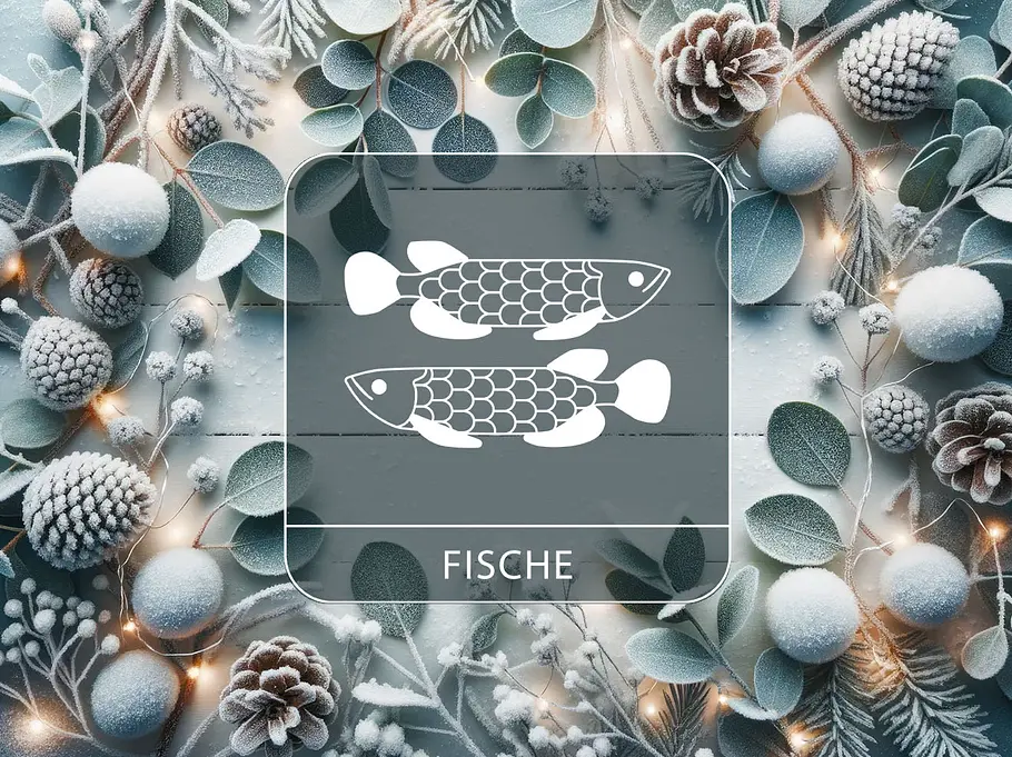Sternzeichen Fische vor einem winterlichen Kranz
