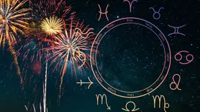 Sternzeichenkreis neben buntem Feuerwerk - Foto: Collage mit New Africa / AdobeStock und Meawstory15Studio / AdobeStock Sternzeichenkreis neben buntem Feuerwerk - Foto: Collage mit New Africa / AdobeStock und Meawstory15Studio / AdobeStock