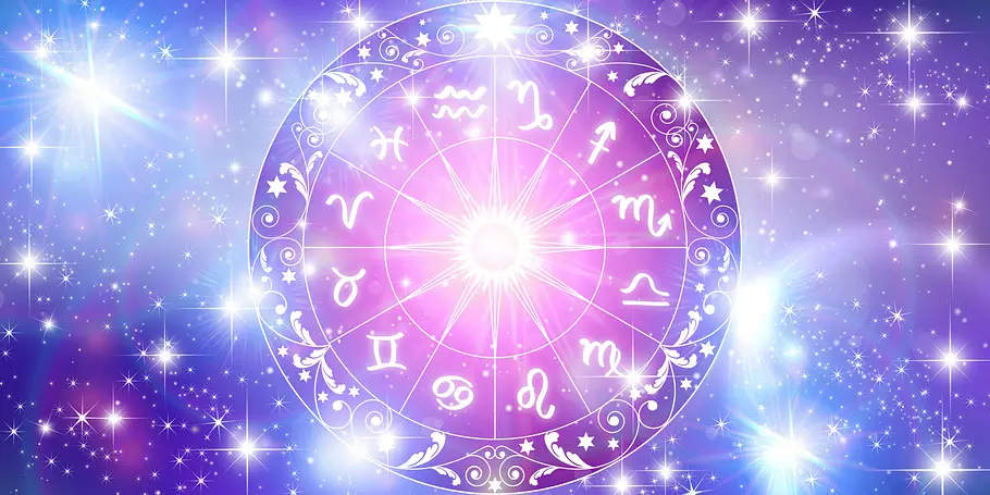 Horoskop für die beste Woche ab dem 07.04.2025 Astrologischer Kreis von Funken und Sternen umgeben
