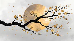 Ein gemalter Vollmond mit goldenen Kirschblüten - Foto: Rocky / AdobeStock Ein gemalter Vollmond mit goldenen Kirschblüten - Foto: Rocky / AdobeStock