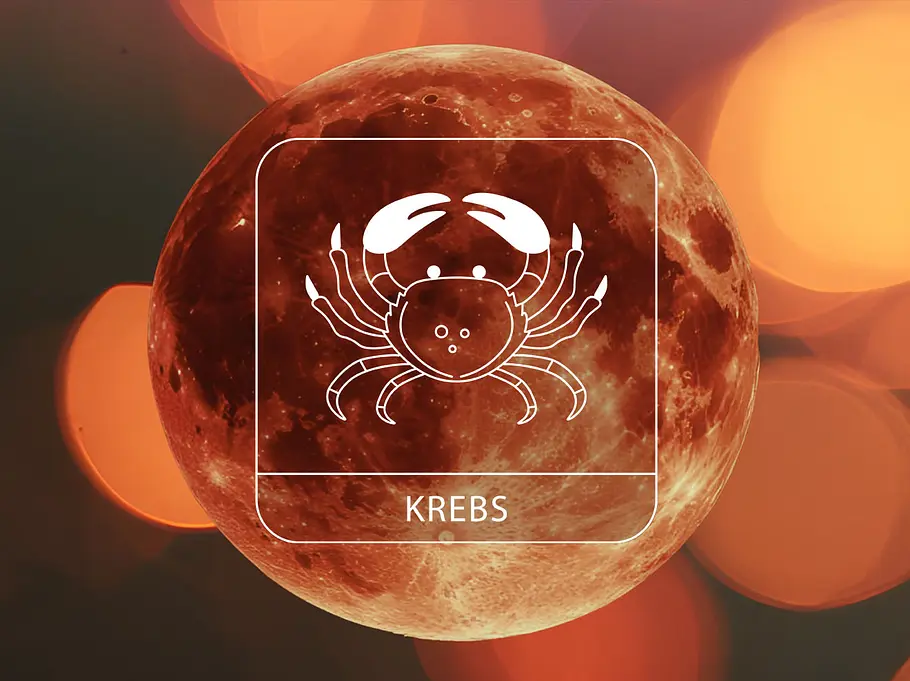 Sternzeichen Krebs vor einem Blutmond umgeben von leuchtenden Kreisen