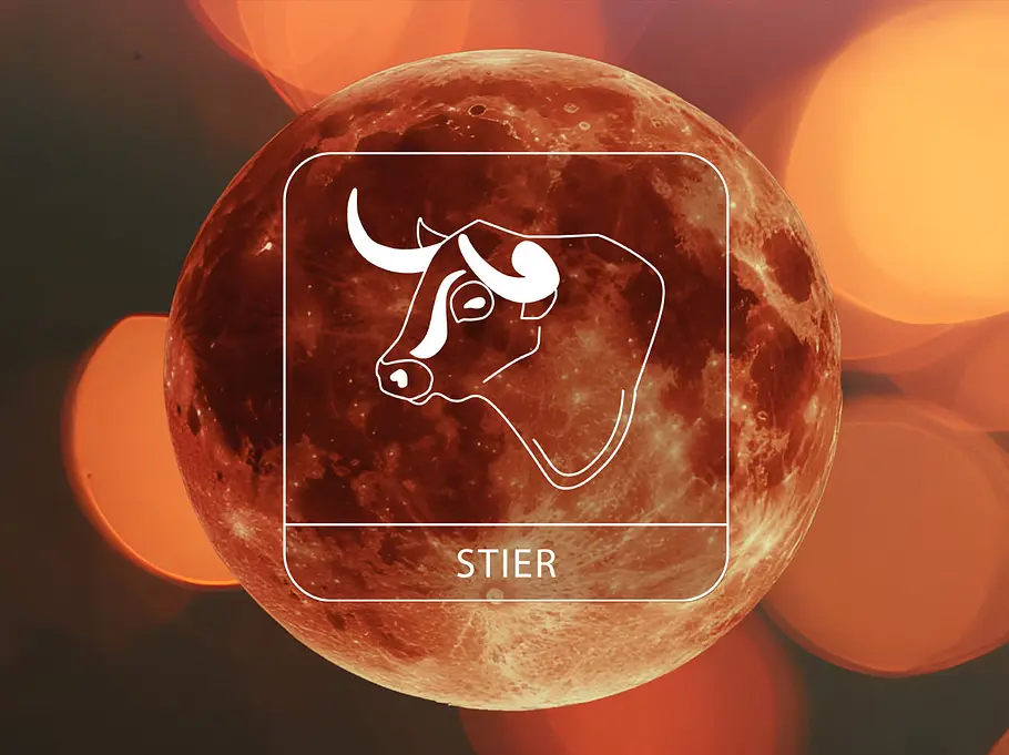Sternzeichen Stier vor einem Blutmond umgeben von leuchtenden Kreisen