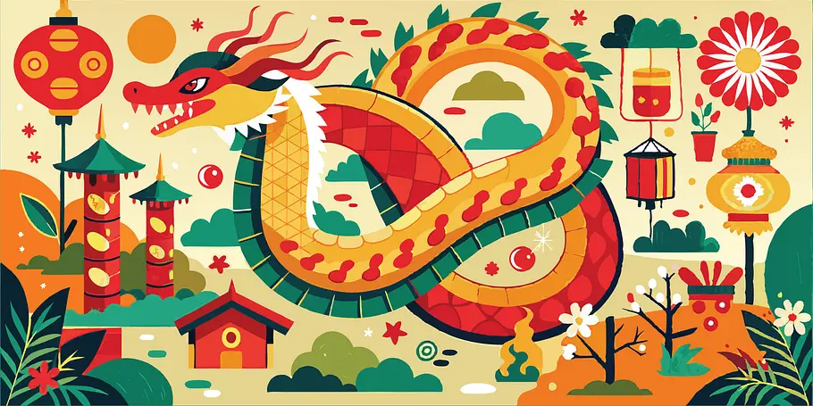 Bunte Grafik eines Drachen