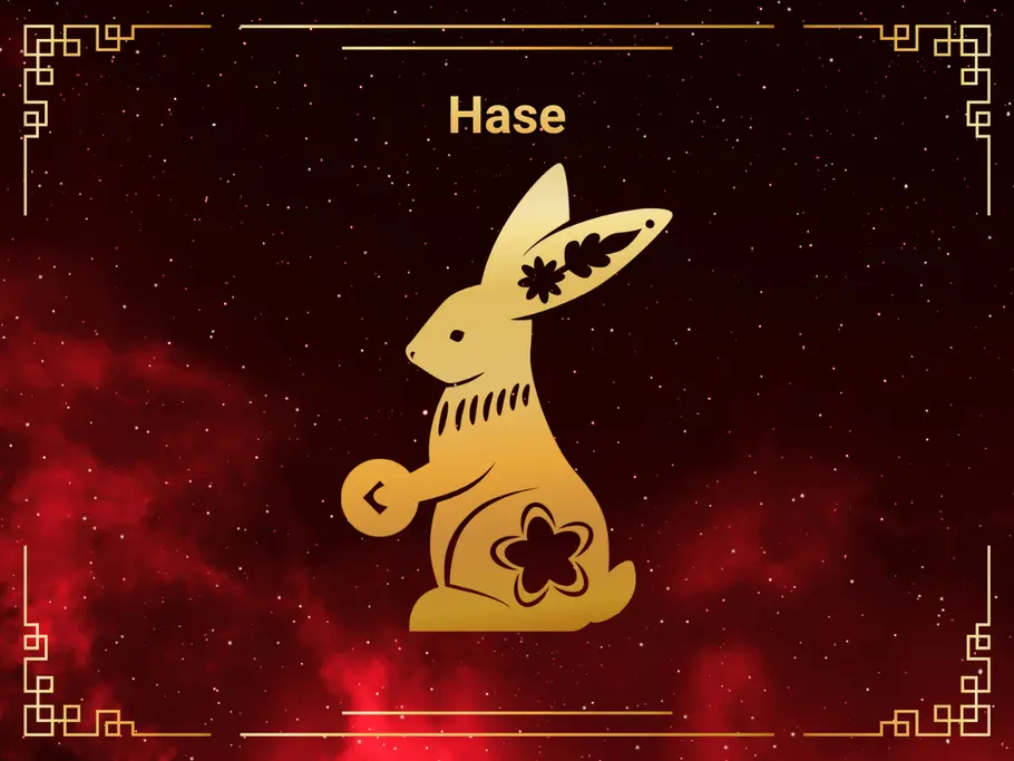 Chinesisches Horoskop 2027: Sternzeichen Hase Chinesisches Sternzeichen Hase vor schwarz-rotem Hintergrund