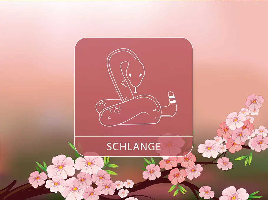 Sternzeichen Schlange vor einem romantischen Hintergrund mit Kirschblüten
