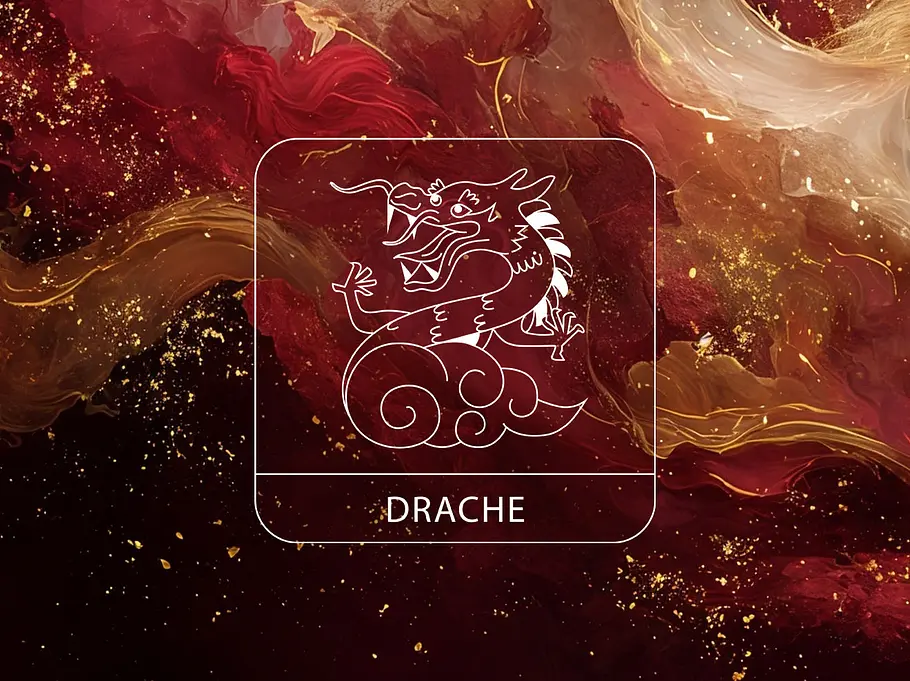 Sternzeichen Drache vor einer Wolke aus goldenen und roten Nebelschwaden