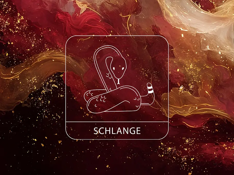 Sternzeichen Schlange vor einer Wolke aus goldenen und roten Nebelschwaden