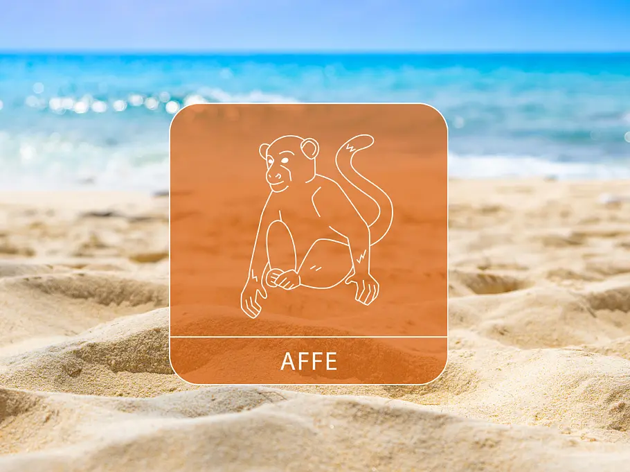 Das Sternzeichen Affe umgeben von Sand und Meer
