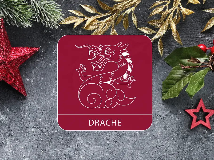 Das Sternzeichen Drache umgeben von weihnachtlicher Dekoration
