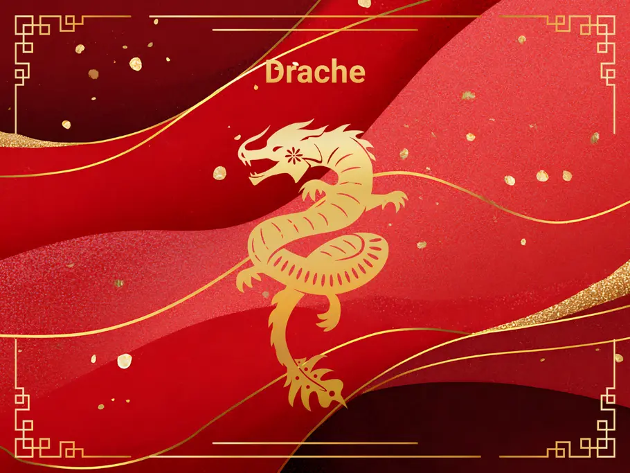 Das Sternzeichen Drache, umgeben von einem rot-goldenen Hintergrund