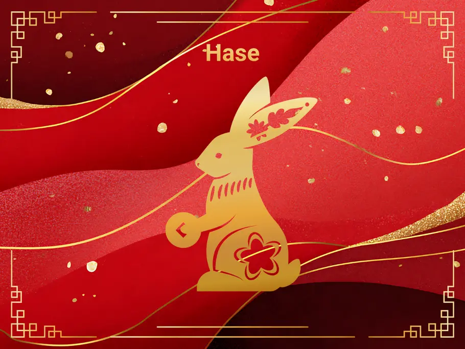 Das Sternzeichen Hase, umgeben von einem rot-goldenen Hintergrund