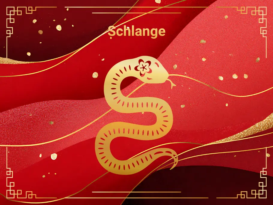 Das Sternzeichen Schlange, umgeben von einem rot-goldenen Hintergrund