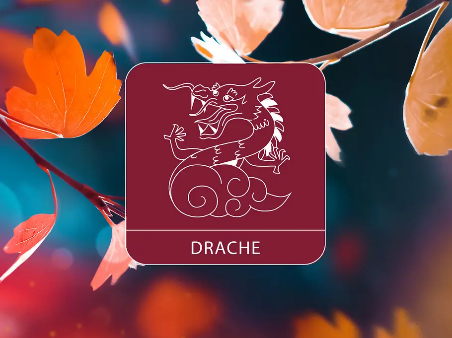 Das Sternzeichen Drache vor einem bunten Herbstbaum