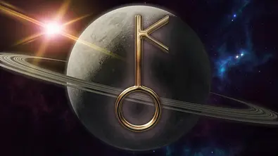 Symbol des Chiron vor einem Planeten im Weltall - Foto: fredmantel/istock