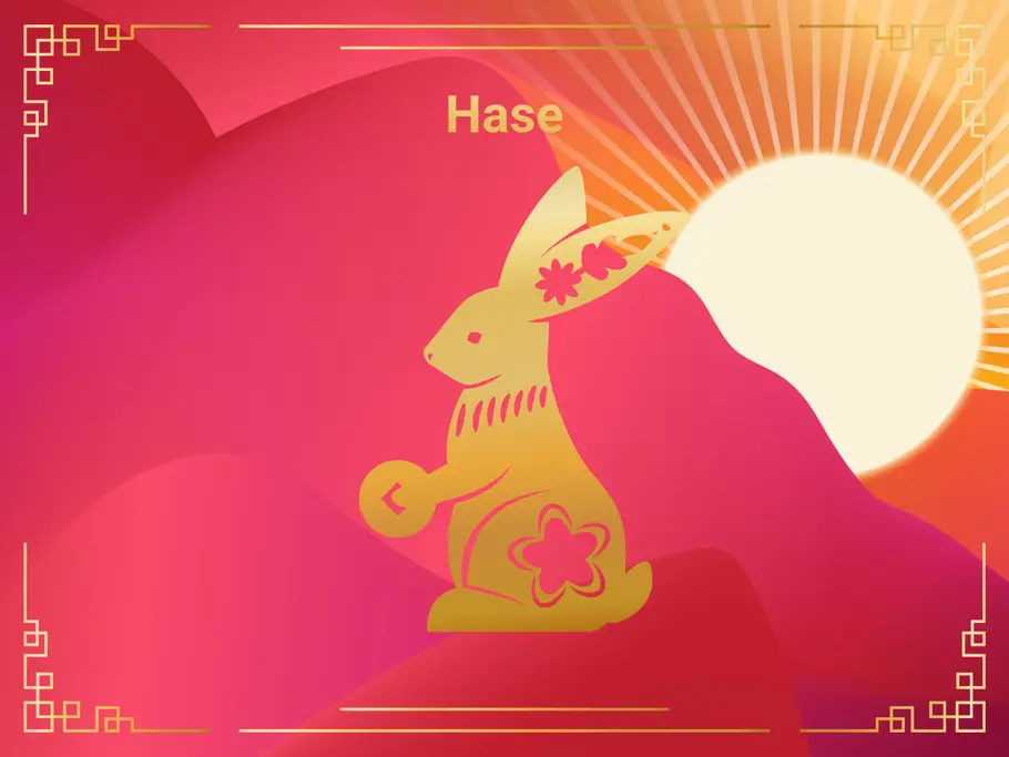 Das Sternzeichen Hase vor einer Sonne und einem roten Hintergrund