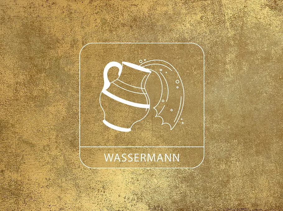 Sternzeichen Wassermann vor einem goldenen Hintergrund