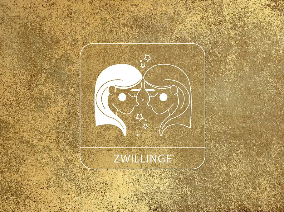 Sternzeichen Zwillinge vor einem goldenen Hintergrund