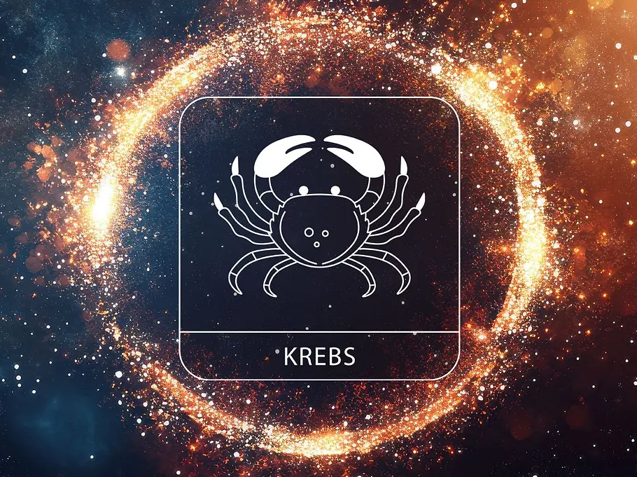 Sternzeichen Krebs in einem leuchtend-goldenen Kreis