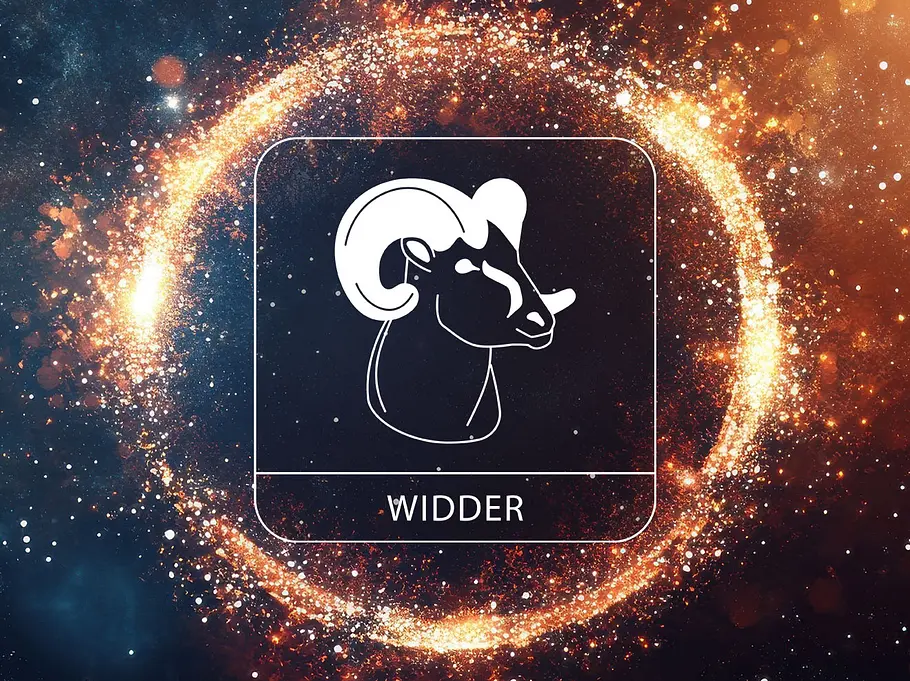 Sternzeichen Widder in einem leuchtend-goldenen Kreis