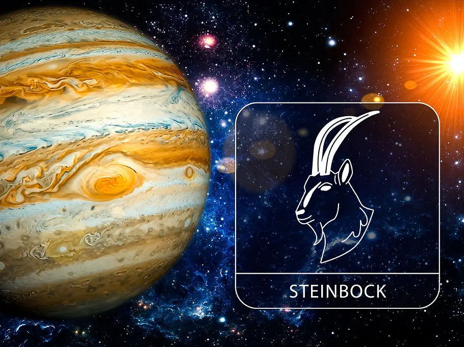Sternzeichen Steinbock mit Jupiter in der Galaxie neben einem leuchtenden Stern