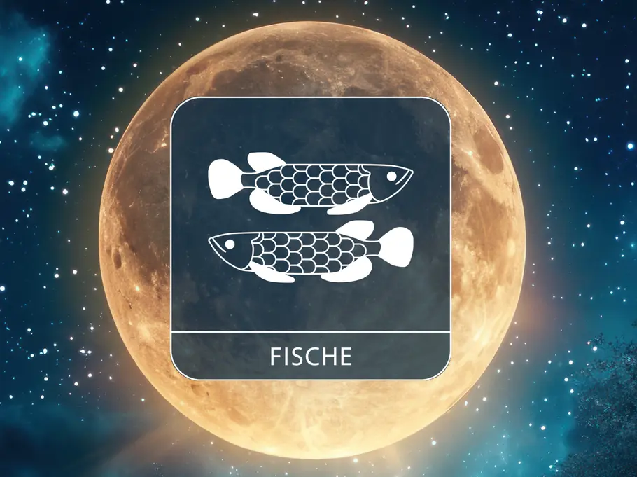 Das Sternzeichen Fische auf einem Vollmond, umgeben von Sternen