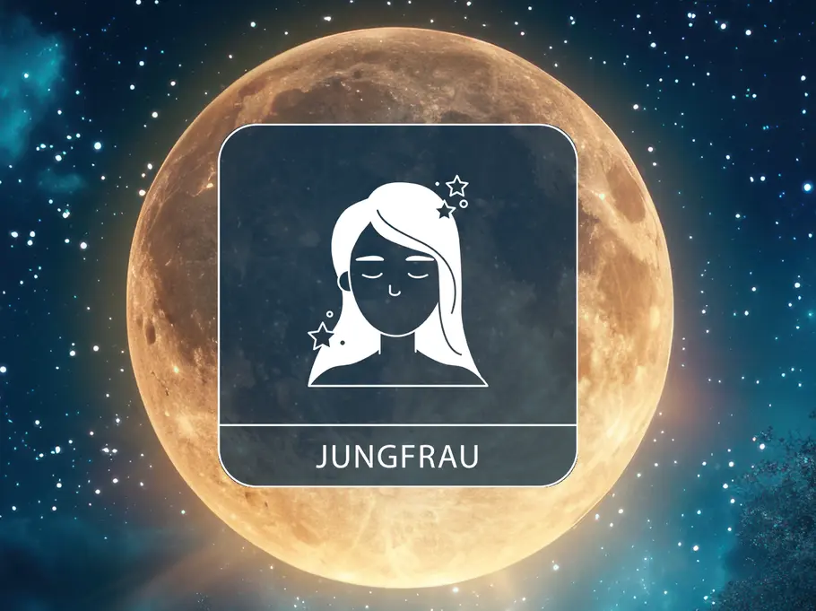 Das Sternzeichen Jungfrau auf einem Vollmond, umgeben von Sternen