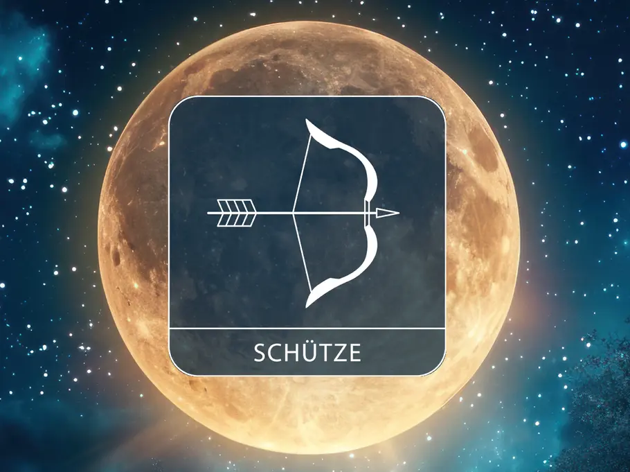 Das Sternzeichen Schütze auf einem Vollmond, umgeben von Sternen