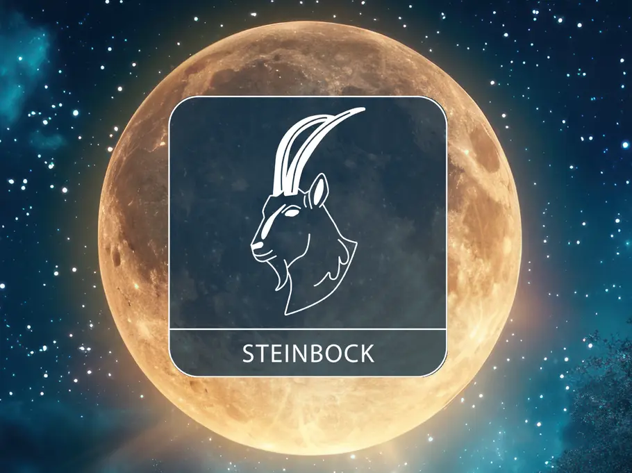 Das Sternzeichen Steinbock auf einem Vollmond, umgeben von Sternen