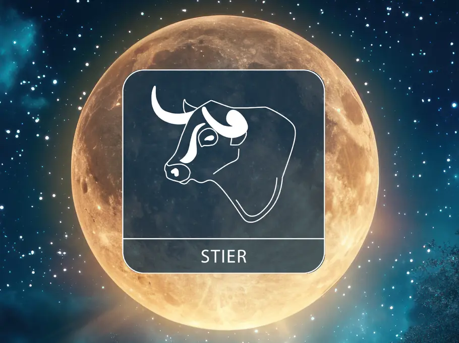 Das Sternzeichen Stier auf einem Vollmond, umgeben von Sternen