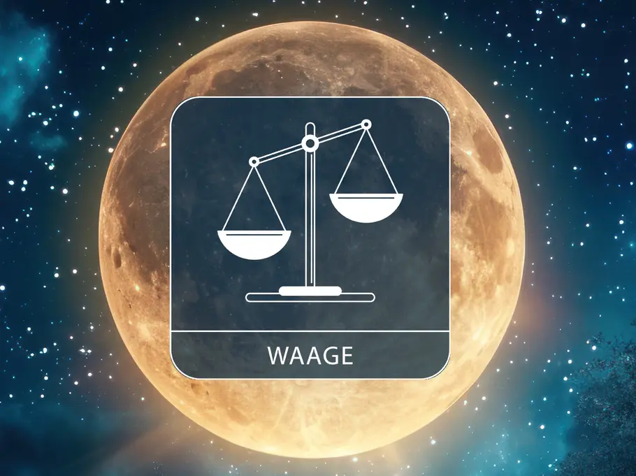 Das Sternzeichen Waage auf einem Vollmond, umgeben von Sternen