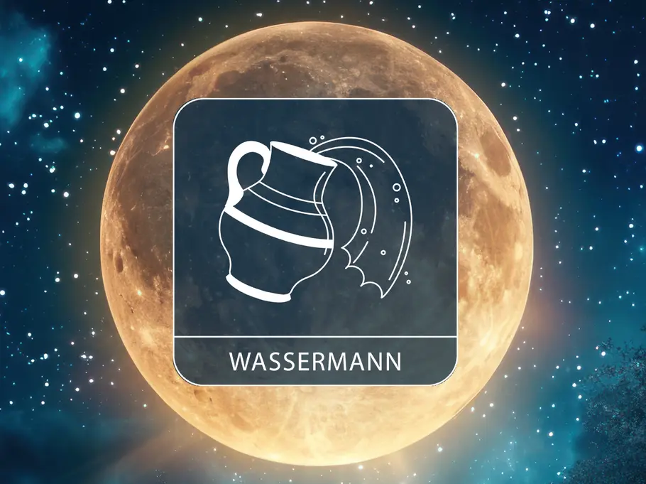Das Sternzeichen Wassermann auf einem Vollmond, umgeben von Sternen