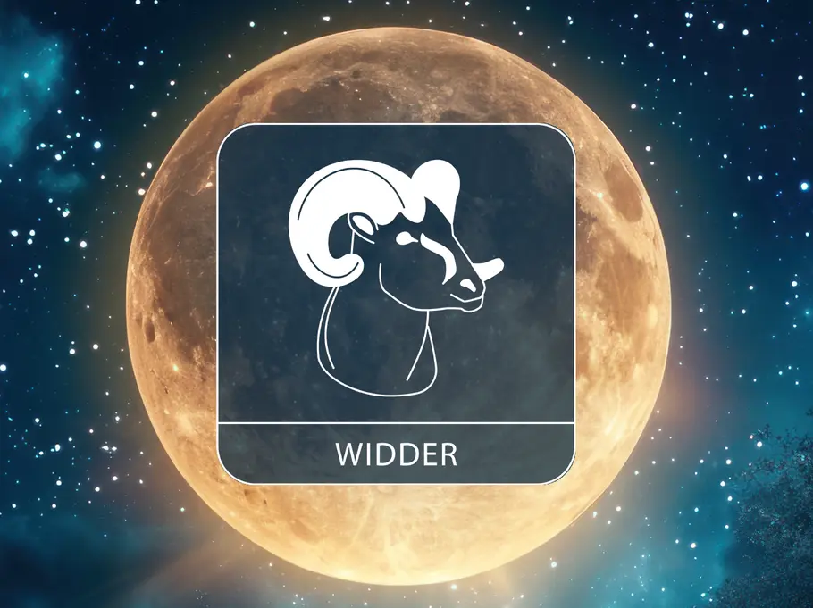 Das Sternzeichen Widder auf einem Vollmond, umgeben von Sternen