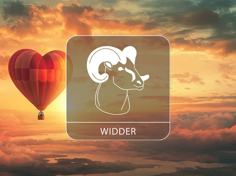 Sternzeichen Widder mit einem Herz-Heißluftballon