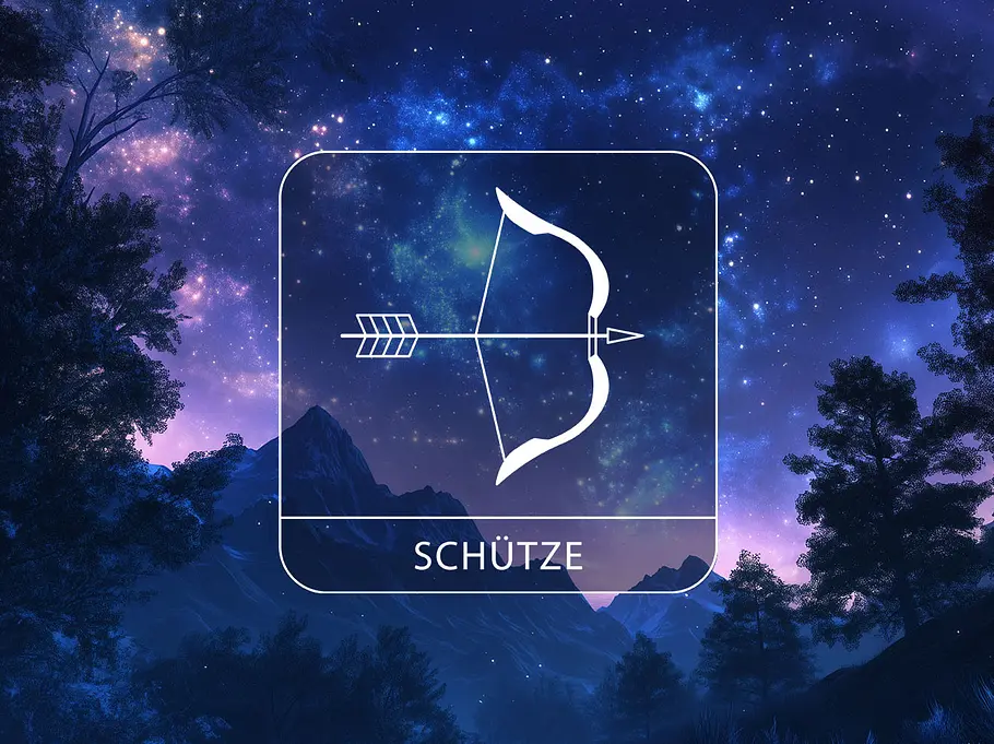 Sternzeichen Schütze vor einer Berglandschaft vor einem leuchtenden Nachthimmel