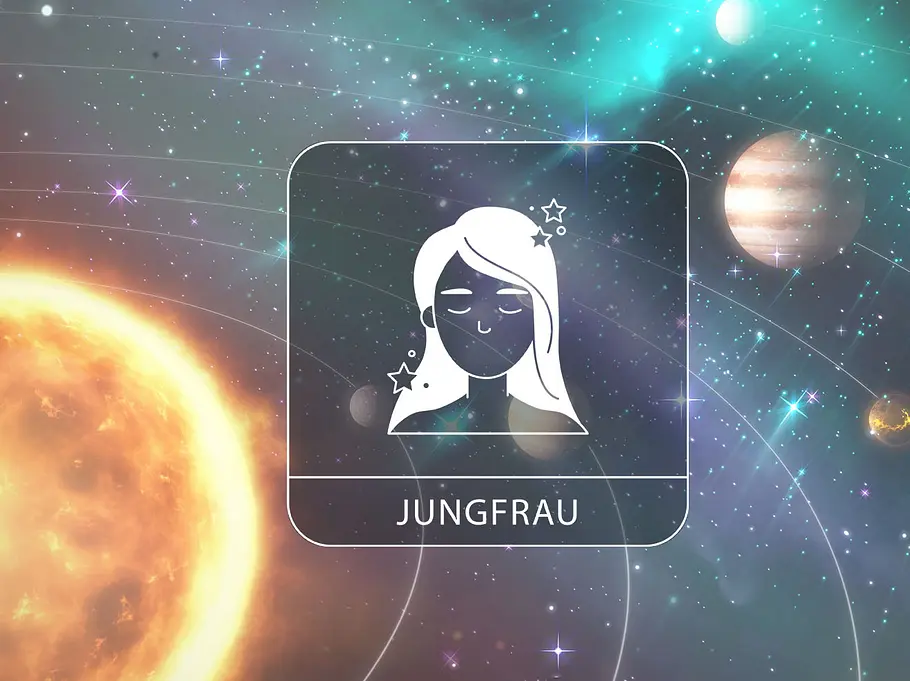 Symbolbild eines Sonnensystems mit dem Sternzeichen Jungfrau