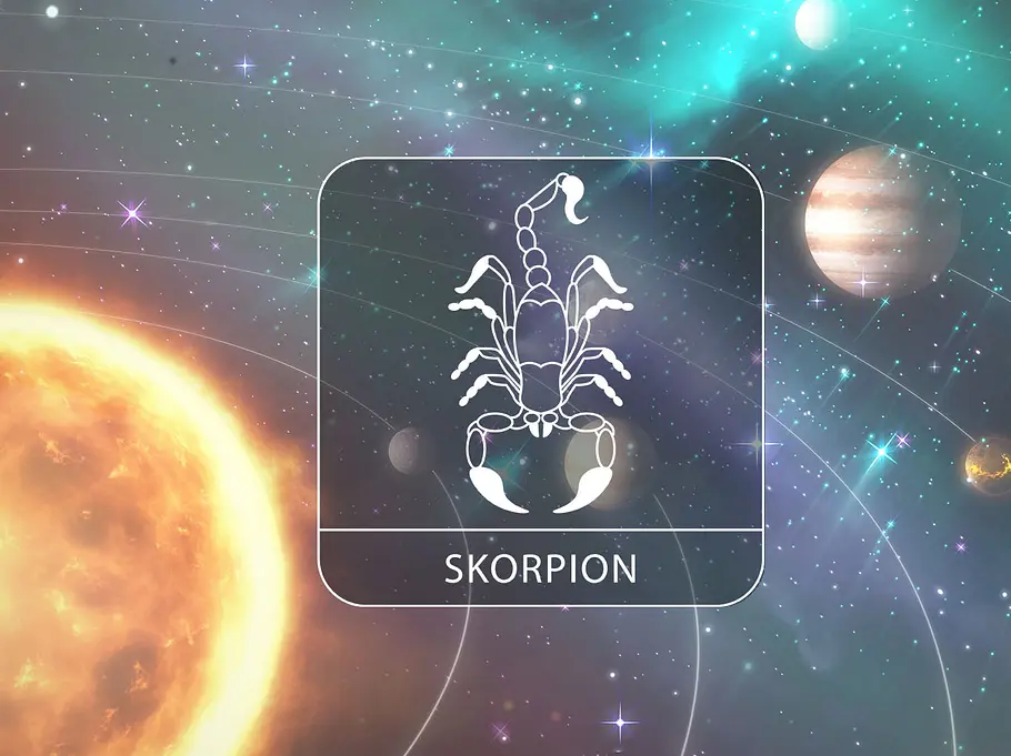 Symbolbild eines Sonnensystems mit dem Sternzeichen Skorpion