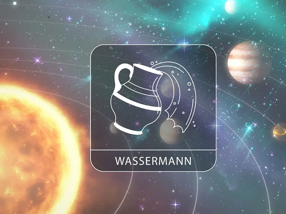 Symbolbild eines Sonnensystems mit dem Sternzeichen Wassermann