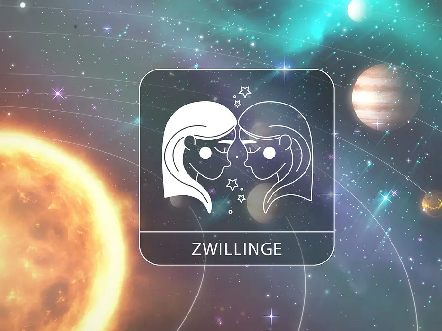 Symbolbild eines Sonnensystems mit dem Sternzeichen Zwillinge