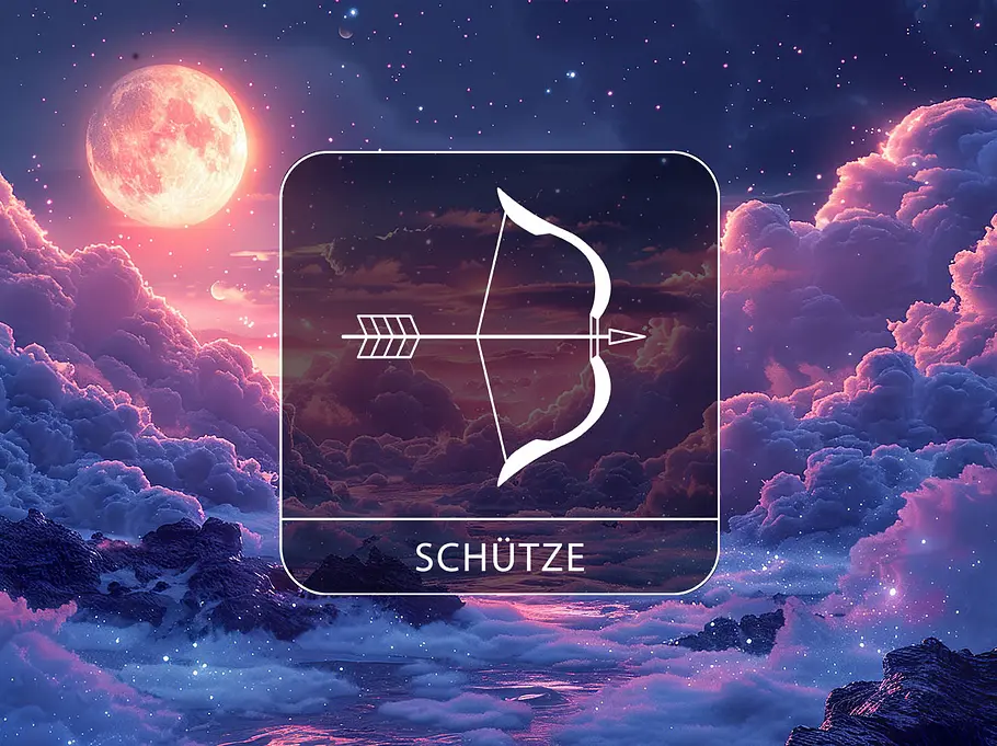 Sternzeichen Schütze in einer Wolkenwelt mit Vollmond