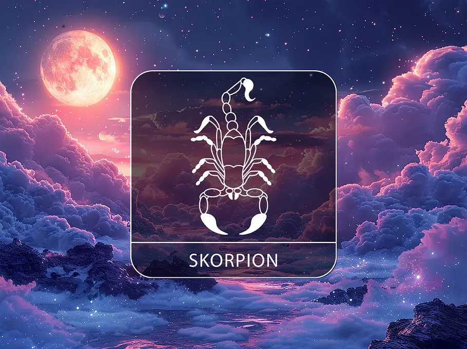 Sternzeichen Skorpion in einer Wolkenwelt mit Vollmond