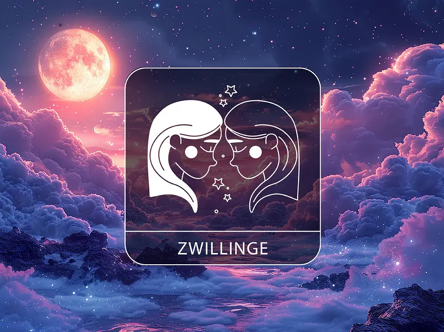 Sternzeichen Zwillinge in einer Wolkenwelt mit Vollmond