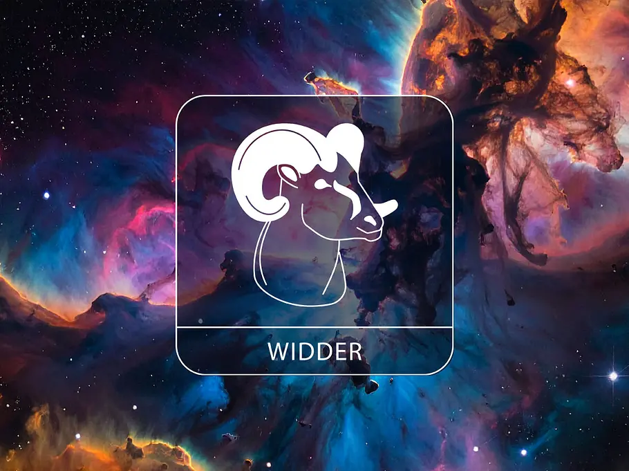 Sternzeichen Widder vor einem galaktischen chaotischen Hintergrund