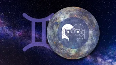 Sternzeichen Zwillinge vor seinem Herrscherplanet dem Merkur und seinem Sternzeichen-Symbol vor einem galaktischen Hintergrund. - Foto: Astrowoche.de (Dominica Zaborowski) & iStock (Nick_Pandevonium / Nerthuz) Sternzeichen Zwillinge vor seinem Herrscherplanet dem Merkur und seinem Sternzeichen-Symbol vor einem galaktischen Hintergrund. - Foto: Astrowoche.de (Dominica Zaborowski) & iStock (Nick_Pandevonium / Nerthuz)