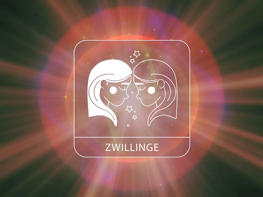 Kosmisches buntes Licht leuchtet auf das Sternzeichen Zwillinge